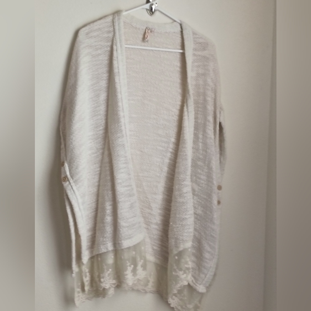 Red Camel Cardigan Women Medium Cream Lace Cozy Layering Academia Sweater Office